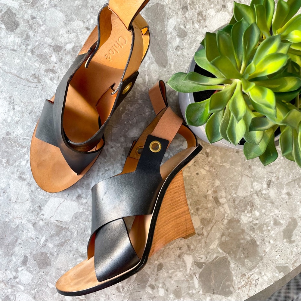 Black Chloe kris cross wedges